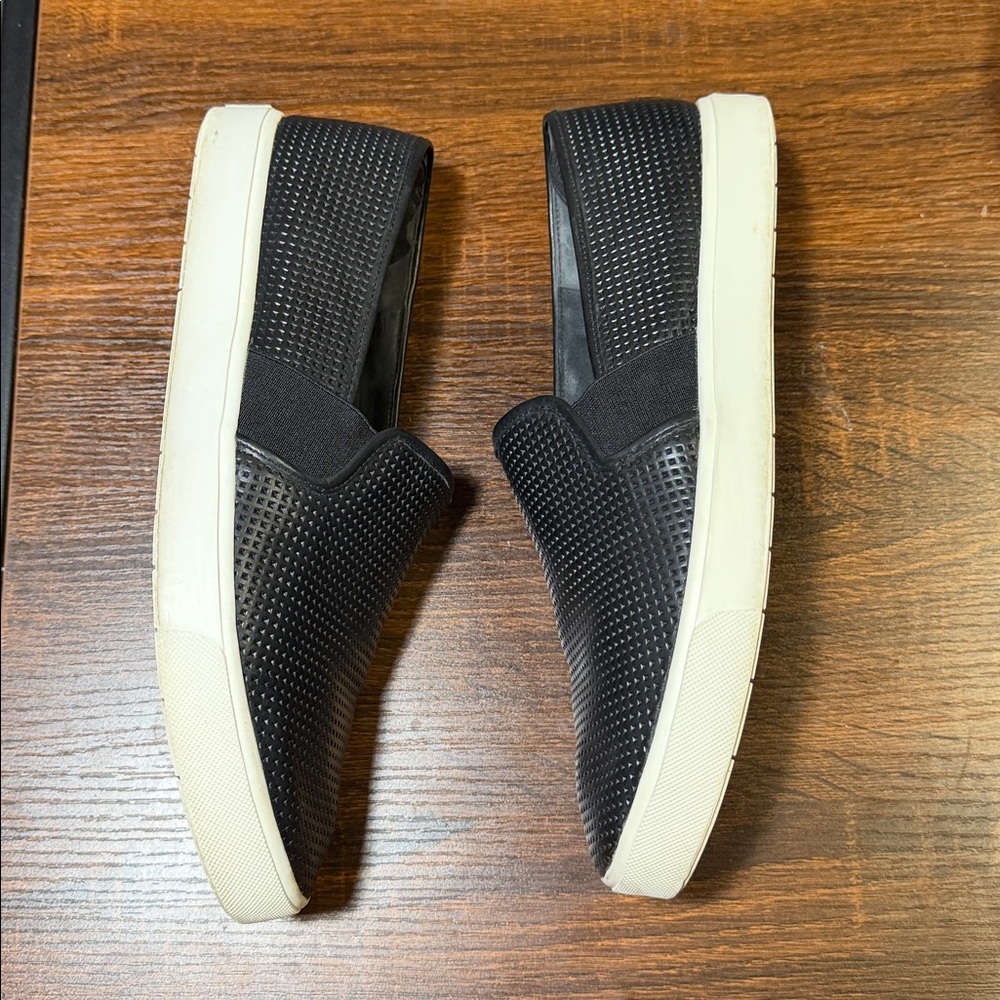 Vince Black Perforated Slip-On Sneakers with White Sole - Picture 2 of 9